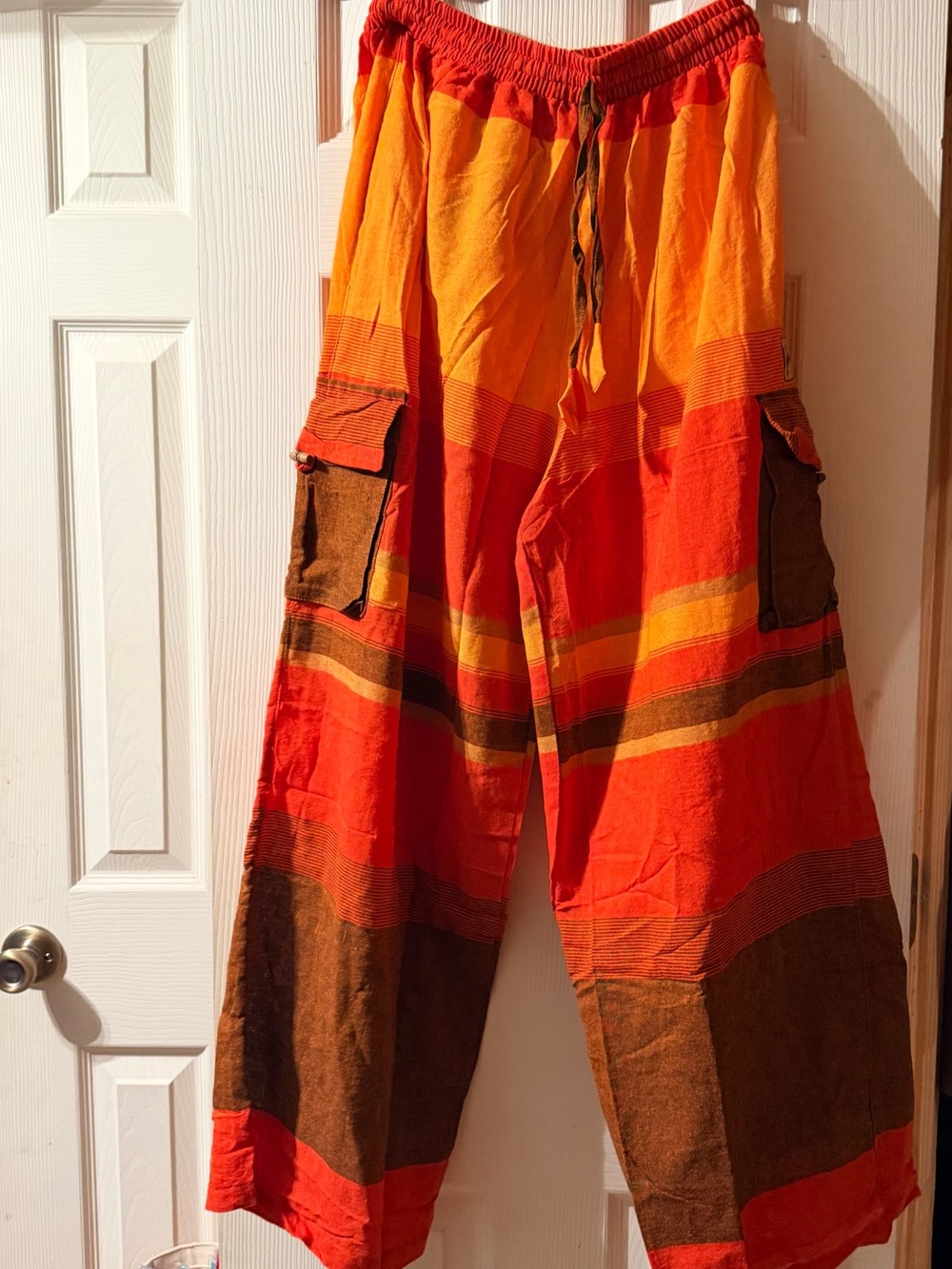 Kathmandu Striped Cargo Pants in Orange & Brown